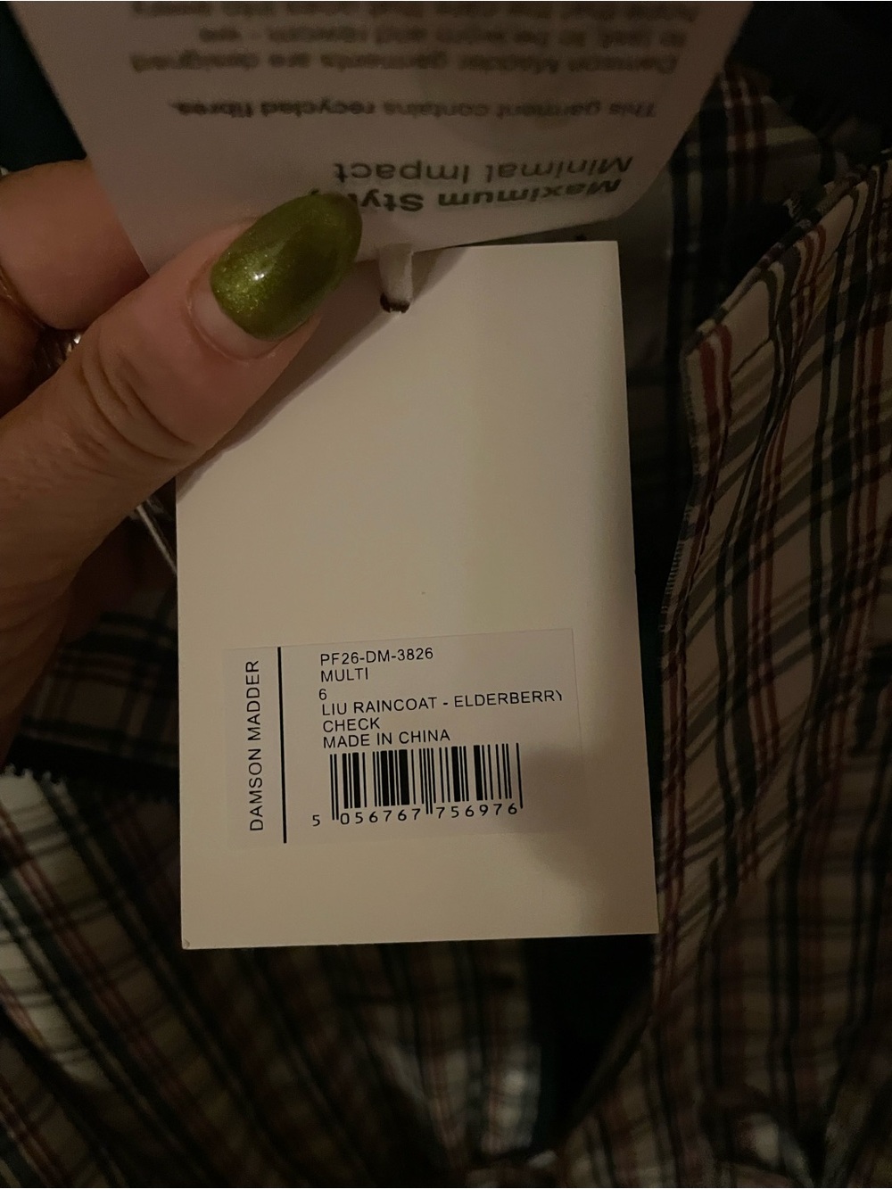 SOLD-Damson Madder Liu Raincoat Showerproof Jacket- Edelberry Check - Picture 6 of 9